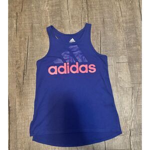 Adidas Girls Tank Top Size Small 7/8 Blue Pink Logo Athletic Activewear